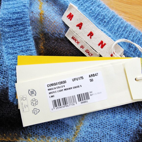BNWT AW24 MARNI ARGYLE MOHAIR SWEATER 50 - Picture 8 of 13